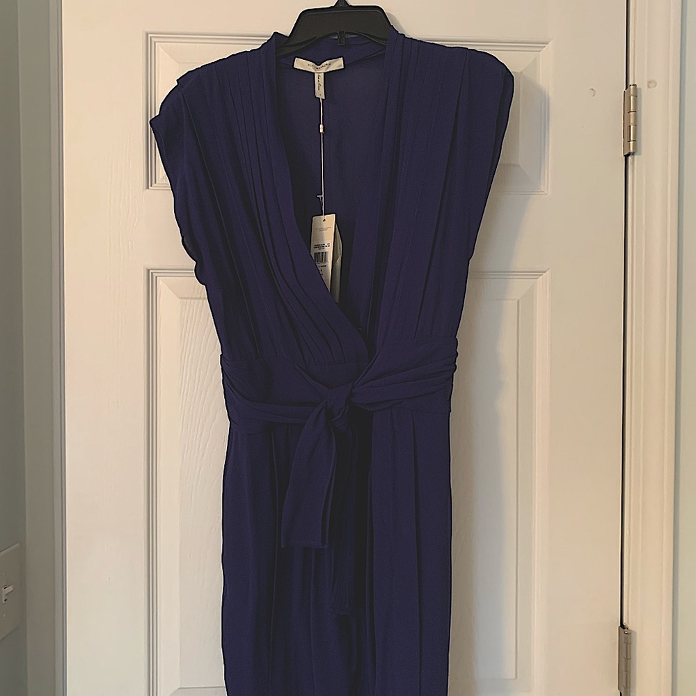 BCBG Maxazria sleeveless, belted blue dress
